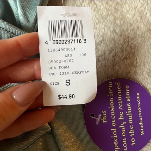 Windsor Satin Prom Dress in Soft Seafoam Green - Picture 5 of 7